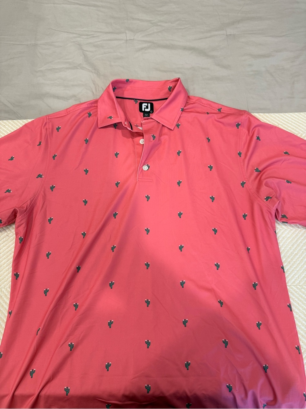 FootJoy Men's Coral Pink Polo with Small Cactus Print
